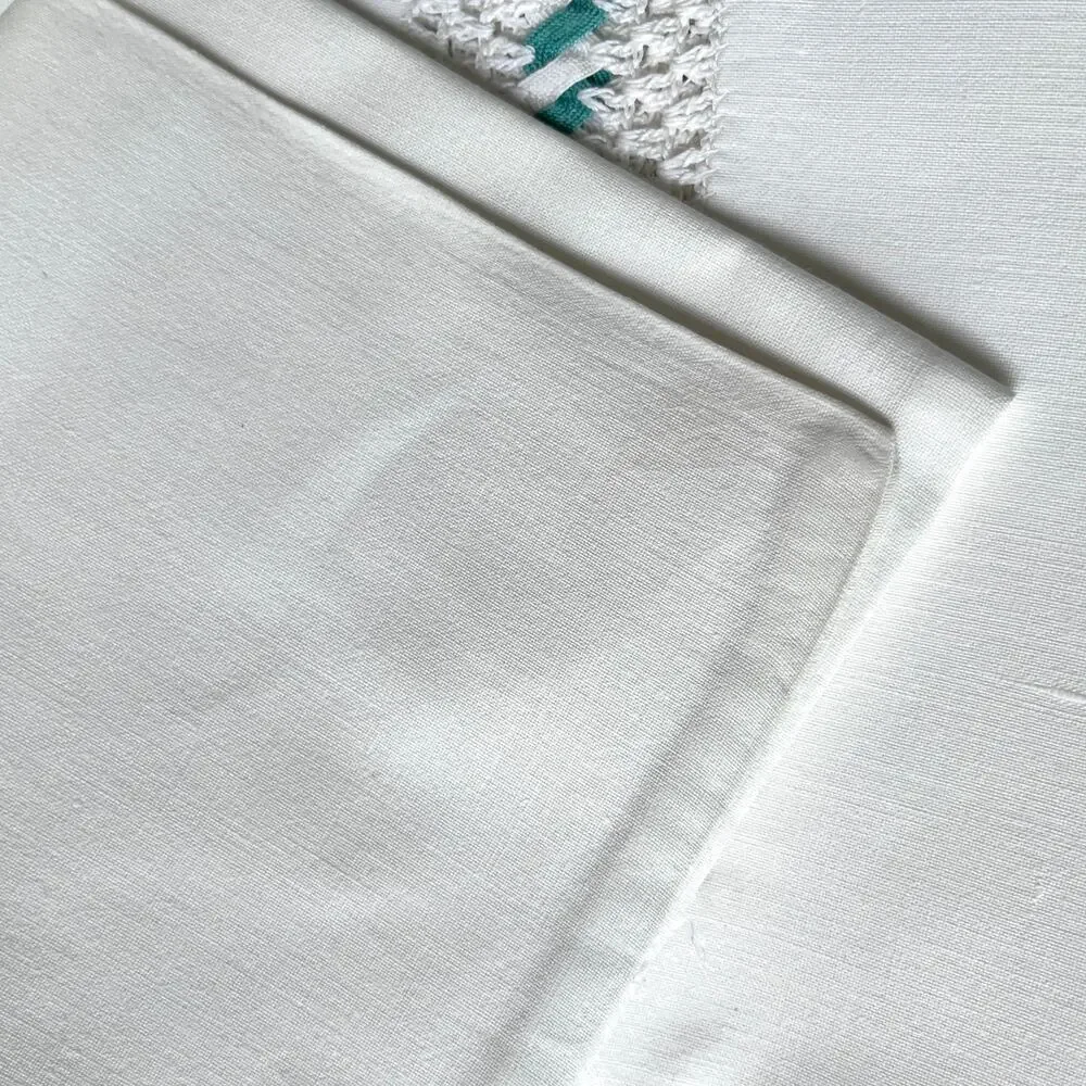 Set of 2 Vintage White Pillowcases Crocheted Lace Inset with Woven Green Ribbon